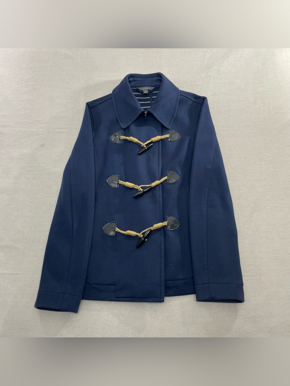 LL Bean Signature Toggle Cardigan Sweater Coat Women's S Blue Collared Nautical